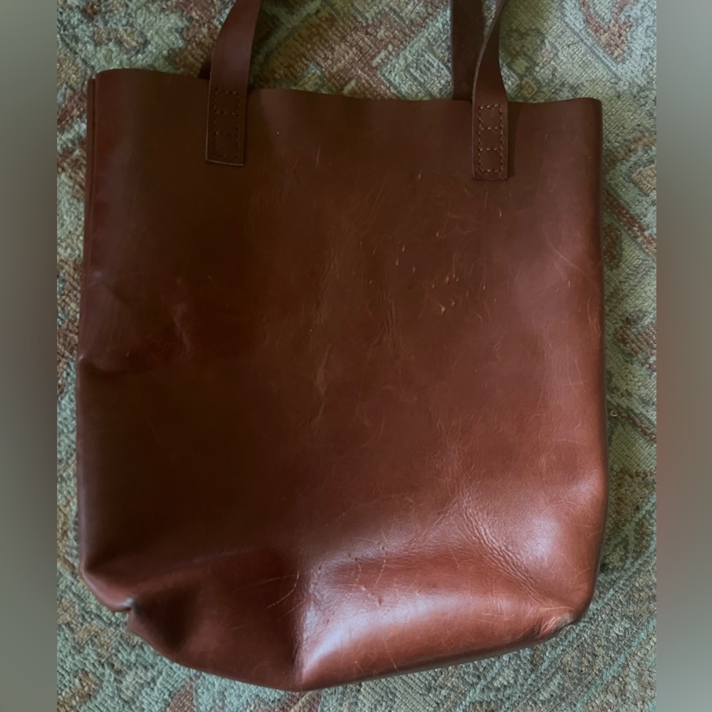 RUUD Leather Co. Eleanor handcrafted tote in a rich cognac color.